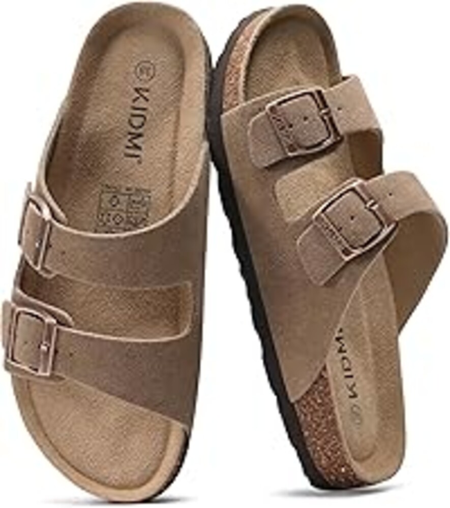 KIDMI Unisex Summer Sandals Arch Support Cork Footbed Slide Sandals with Double Adjustable Buckle for Women Men
