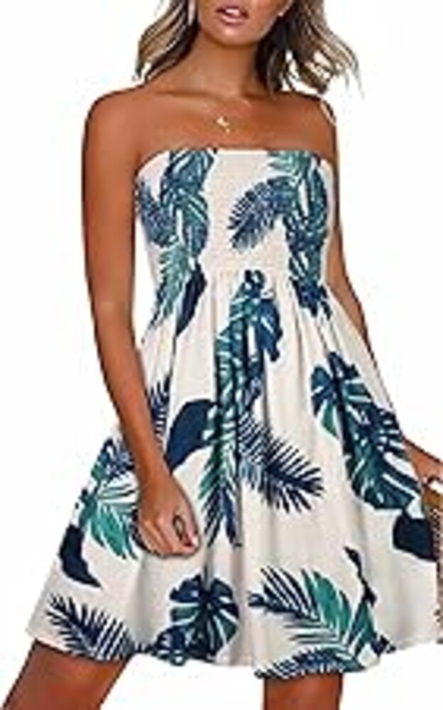 CHICGAL Summer Dresses for Women Beach Cover Ups Strapless Boho Floral Print Sundress