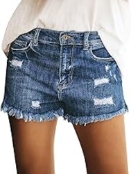 luvamia Jean Shorts Womens Mid Rise Stretchy Cut Off Frayed Denim Shorts Ripped Summer Casual Beach Vacation Clothes