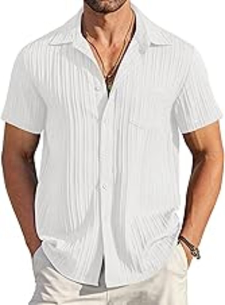 COOFANDY Men's Casual Button Down Shirts Short Sleeve Textured Summer Beach Shirt with Pocket