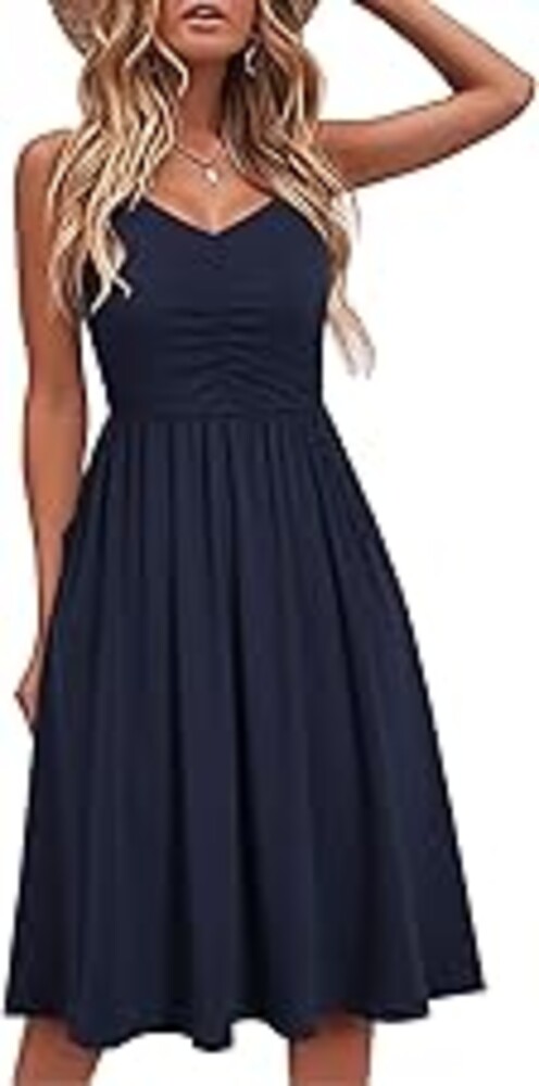 YATHON Casual Dresses for Women Sleeveless Cotton Summer Beach Dress A Line Spaghetti Strap Sundresses with Pockets