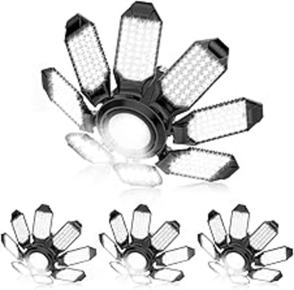 POLARPRA Garage Lights - Super Bright 250W LED Garage Ceiling Light w/ 8 Deformable Panels 6500K Led Light Bulb Srew in E26/E27 Socket with Adjustable Center Spotlight for Barn Workshop Attic - 4Pack