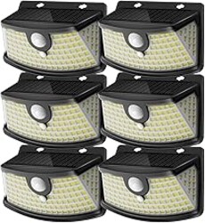 Aootek New Solar Motion Sensor Lights 120 LEDs with Lights Reflector,270° Wide Angle, IP65 Waterproof, Step Lights for Front Door, Yard, Garage, Deck (Black, Daylight White, 6-Pack)
