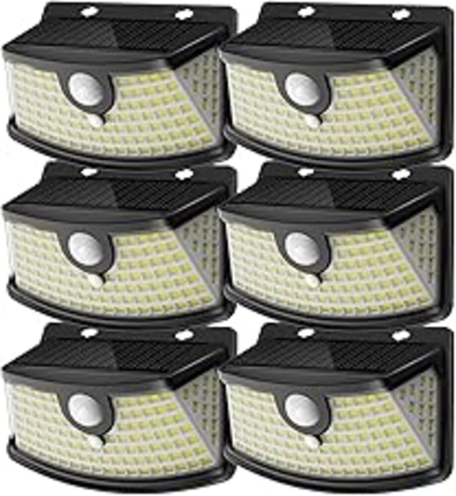 Aootek New Solar Motion Sensor Lights 120 LEDs with Lights Reflector,270° Wide Angle, IP65 Waterproof, Step Lights for Front Door, Yard, Garage, Deck (Black, Daylight White, 6-Pack)