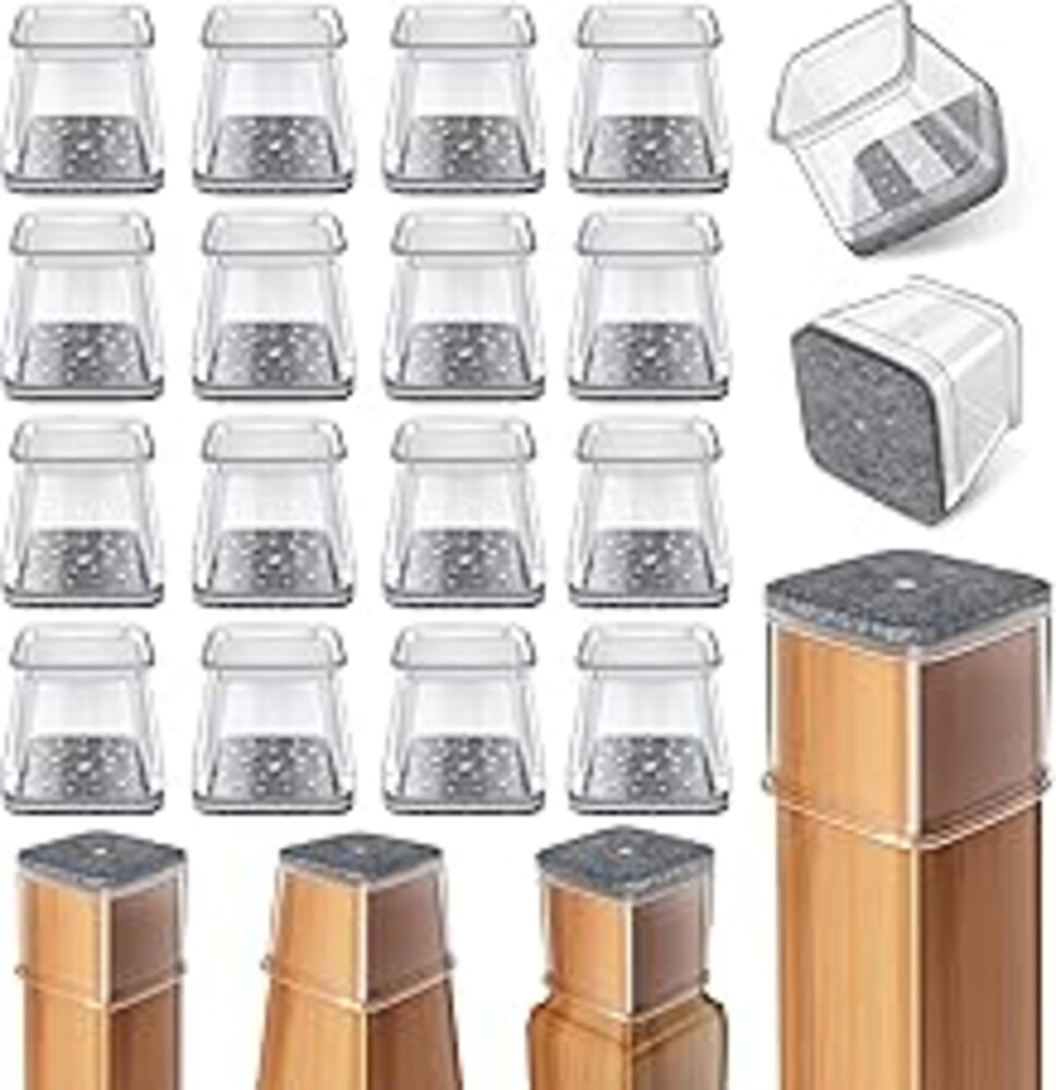 Ansible 24 Pcs Chair Leg Floor Protectors Square, Silicone Felt Furniture Leg Pads Caps Covers for Hardwood Floors (Fit:1-1/16" to 1-5/8")