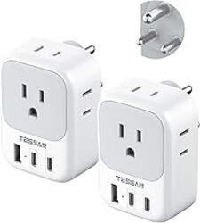US to India Plug Adapter 2 Pack, TESSAN Type D Travel Adapter with 4 Outlets 3 USB (2 USB-C), Power Adaptor for US to India Nepal Maldives Pakistan Bangladesh Sri Lanka Bhutan Yemen