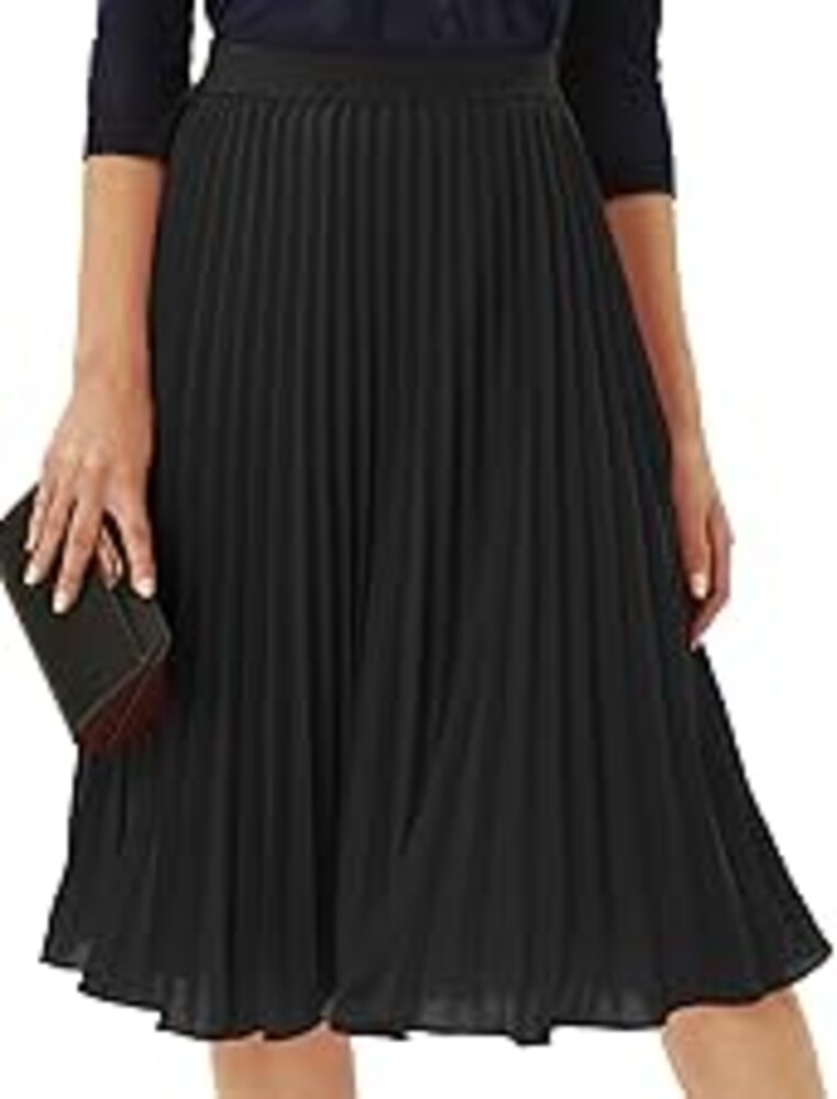 GRACE KARIN Pleated Midi Skirt for Women,Summer Chiffon Elastic High Waist Knee Length Skirts, Swing A-Line Boho Outfits