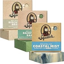 Dr. Squatch Natural Men’s Bar Soap - Cold Process Body Soap Bar with Natural Oils - Gifts for Men - Coastal Mist, Rainforest Rapids, Birchwood Breeze (5 oz, 3-Pack)