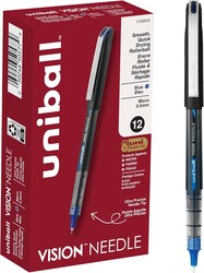 Uniball Vision Needle Rollerball Pens, Micro Point (0.5mm), Blue, 12 Pack