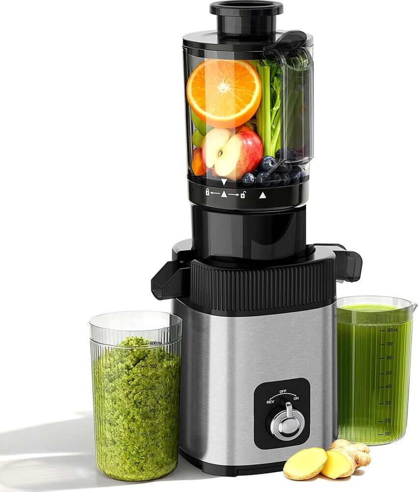 Cold Press Slow Juicer Machine, Compact Slow Masticating Juicer for Vegetables & Fruits, 4.4" Wide Feed Chute, Easy to Clean Stainless Steel Juice Press, Dishwasher Safe, High Juice Yield