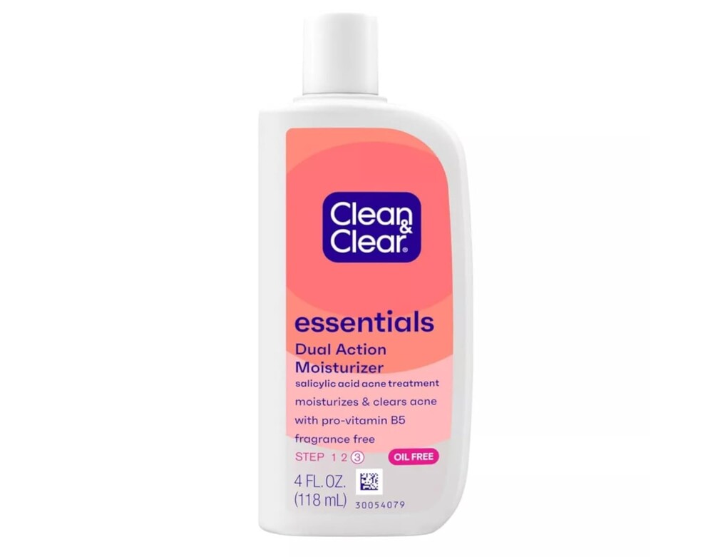 Clean & Clear Essentials Dual Action Facial Moisturizer with Salicylic Acid Acne Medication to Treat Acne and Prevent Pimples, Oil Free Face Moisturizer Cream for Acne-Prone Skin, 4 oz