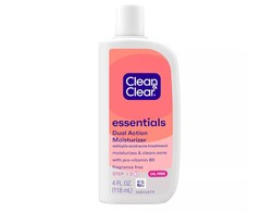Clean & Clear Essentials Dual Action Facial Moisturizer with Salicylic Acid Acne Medication to Treat Acne and Prevent Pimples, Oil Free Face Moisturizer Cream for Acne-Prone Skin, 4 oz
