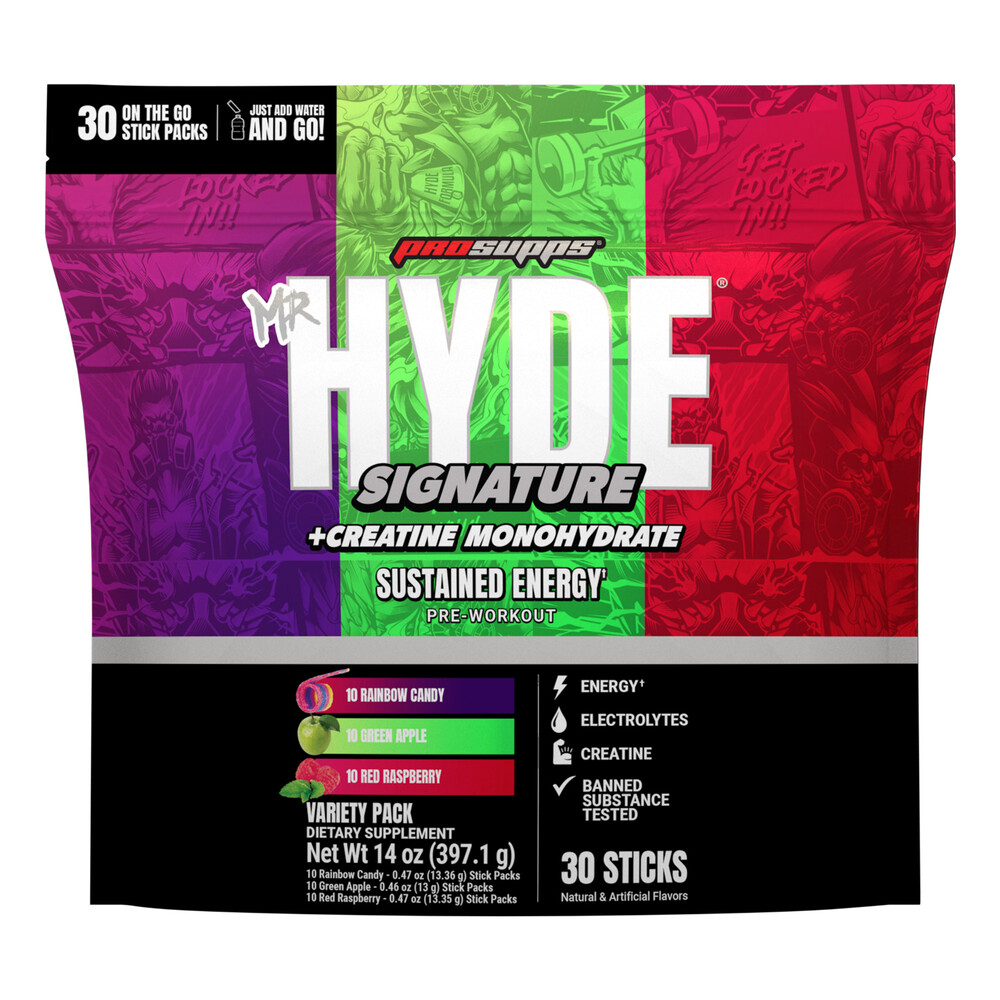 Mr. HYDE Signature Pre-Workout On-The-Go, 30 Individual Serving Stick Packs, Variety Pack