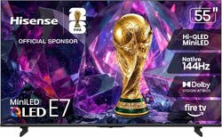 Hisense 55" E7 Cinema Series Hi-QLED Mini-LED 4K UHD Smart Fire TV (55E7SF, 2026 NEW) - Native 144Hz, AI Picture, Dolby Vision IQ · Atmos, FALD, HDR10+ Adaptive, MEMC, Alexa+