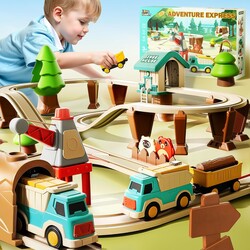 iPlay, iLearn 62PCS Kids Construction Track Toy Train Set, Electric Motorized Magnetic Truck Toy W/Tractor Crane, Forest Railway Engineering Building Playset, Birthday Gift 3 4 5 6 7 Boy Girl Toddler
