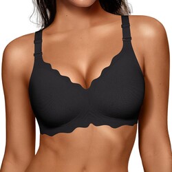 OEAK Women Jelly Bras No Underwire Scalloped Push Up Buttery Soft Tshirt Bra Seamless Full Coverage Convertible Everyday Bra