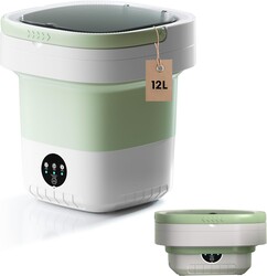 Portable Washing Machine, 12L Foldable Washer with 3 Modes Deep Cleaning, Upgraded Small Collapsible Laundry for Travel, Apartment, Home, camping (Green, 12L)
