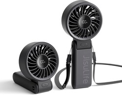 JISULIFE Handheld Fan Life7 – Ultimate Flexibility: Wide & Strong Airflow, 13H Max Cooling, 3600mAh Rechargeable, 5-Speed, LED Display, 3 IN 1 Portable Fan for Travel, Concerts, Sports Events(Black)