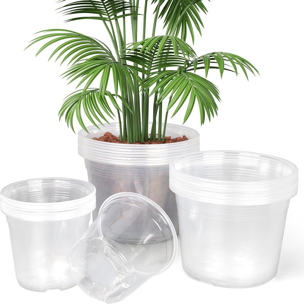 6/8/10 Inch Large Clear Nursery Pots with Drainage, 24 Pack Plastic Plant Pots for Seedlings Flowers Succulents Vegetable, Indoor Outdoor Gardening (6/8/10 Inch-24Pack)