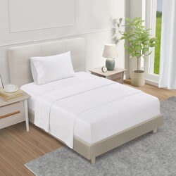 100% Egyptian Cotton Twin Sheets Set, 800TC Sateen Weave 3 Piece Twin Bed Sheets, Fully Elasticated 15" Deep Pocket Sheet & Pillowcase Sets, Soft & Comfy No lint Machine Washable - White