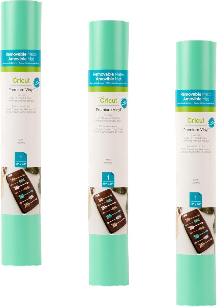 Cricut Removable Vinyl, Mint - 3-Pack of 4ft Rolls (12"x48") Premium No-Residue Vinyl for DIY Crafts, Wall Decals, Stickers, in-House Décor - Compatible with Cricut Maker + Explore Machines