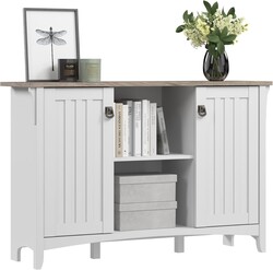 Bush Home Salinas Accent Storage Cabinet with Doors in Pure White and Shiplap Gray