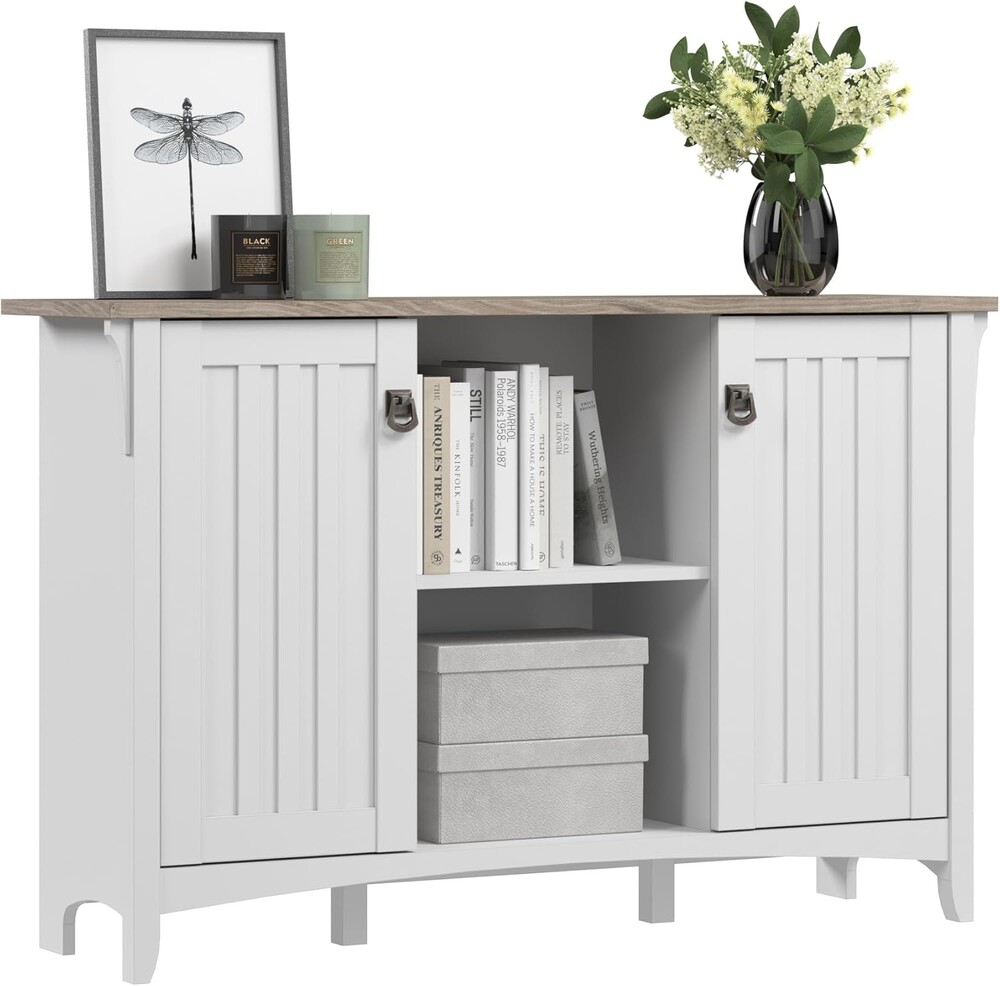Bush Home Salinas Accent Storage Cabinet with Doors in Pure White and Shiplap Gray