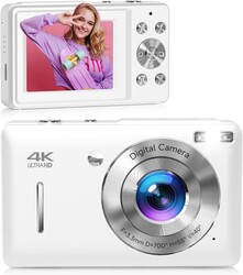 Digital Camera, 44MP FHD 1080P Digital Point and Shoot Camera with Anti Shake, Smile Capture 16X Zoom, Compact Small Camera for Teens Girls Kids Adults(White)