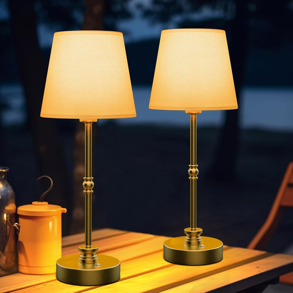 Rechargeable Table Lamp Cordless,5200mAH Battery Operated LED Lamp,3000K Stepless Dimming,Portable Touch Control Wireless Lamp for Dining Room Living Room Bedroom Restaurant Gold 2 Pack