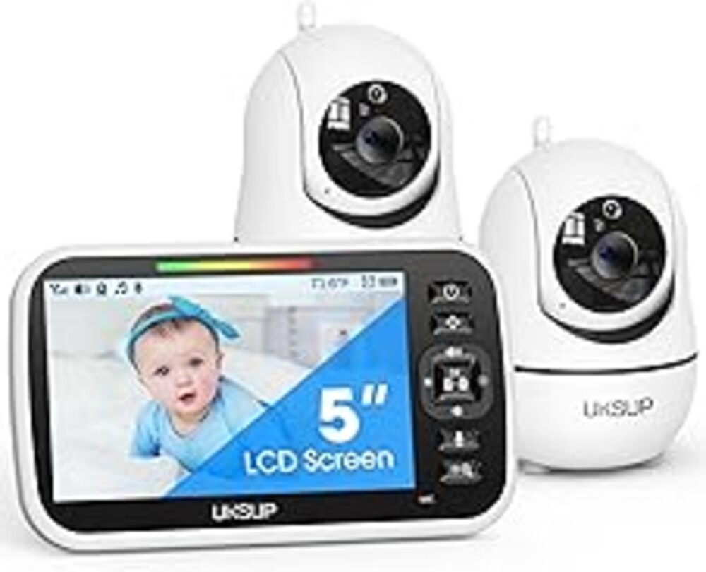 UKSUP SM663V2 Baby Monitor with 2 Cameras - 5" Display Video Baby Monitor with Remote Pan & Tilt, 2X Zoom,Auto Night Vision, 2 Way Talk, Temperature Sensor,Lullabies,960 Feet Range