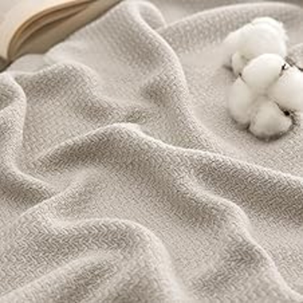 Bedsure GentleSoft 100% Cotton Blanket Queen Size for Bed - Cooling Breathable and Lightweight, Soft Cozy Textured Herringbone Woven Summer Blanket for Home Decor, Linen Beige, 90x90 inches