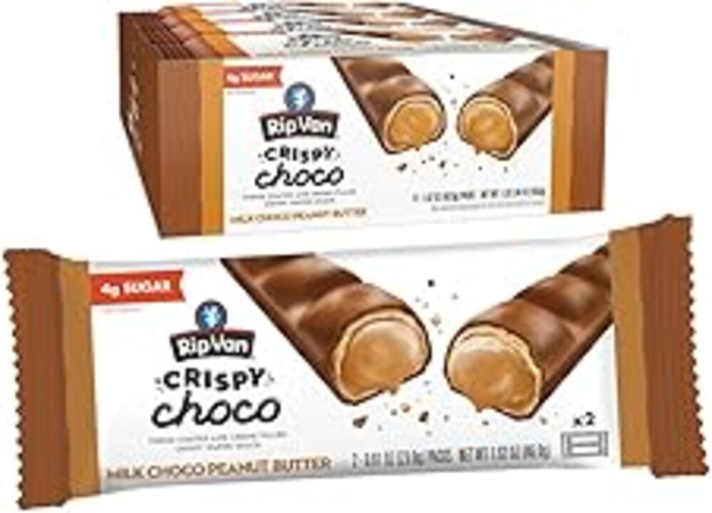 Rip Van Crispy Choco - Chocolate Coated Peanut Butter Wafer Bars - Low Sugar Fudge and Peanut Butter Cream Filled Snack - 12 Pack