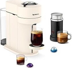 Nespresso Vertuo Next Premium Coffee and Espresso Maker by Breville with Aeroccino Milk Frother, Creamy White Dark Chrome