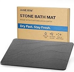JANERIW Stone Bath Mat, Quick-Dry Diatomaceous Earth Shower Mat, Absorbent Bathroom Mat for Shower/Tub Exit, New Apartment Essential & Housewarming Gift, 23.5" x 15.5" Dark Gray Wave