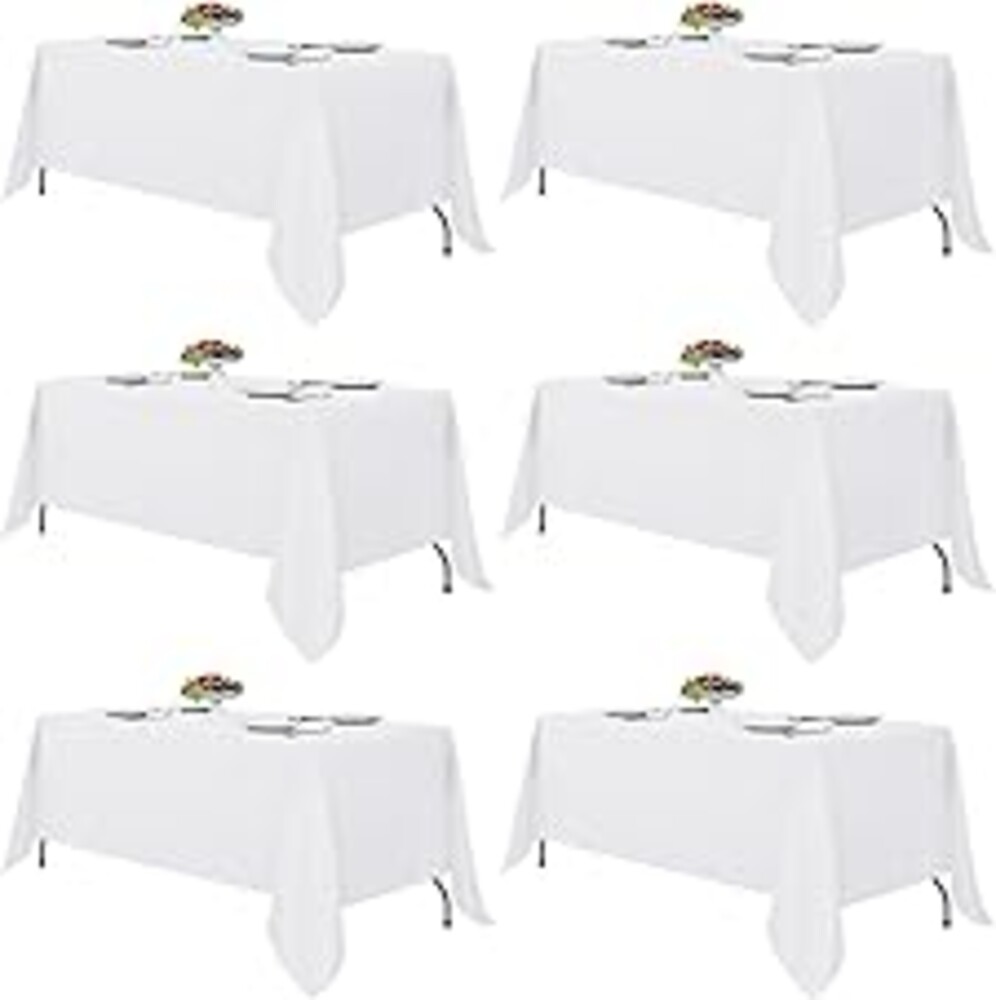 Fitable White Tablecloths for Rectangle Tables, 6 Pack - 70 x 120 Inches - Reusable and Washable Table Clothes for 6-8 Ft Tables, Polyester Fabric Table Covers for Wedding, Party, Banquet