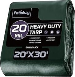 Patiobay Tarp 20x30 Feet Waterproof Poly Tarp, 20 Mil Thick, Multipurpose Heavy Duty Protective Cover for Emergency Camping Tent Boat RV Car