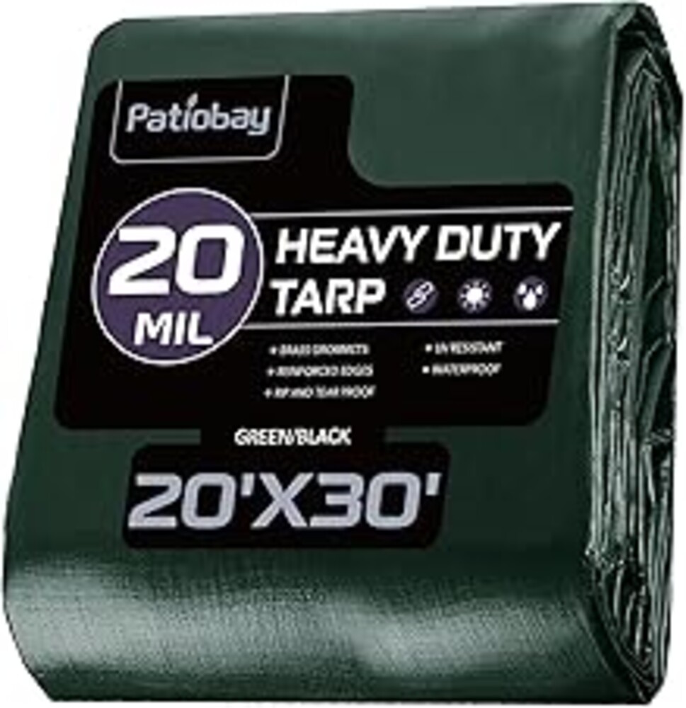 Patiobay Tarp 20x30 Feet Waterproof Poly Tarp, 20 Mil Thick, Multipurpose Heavy Duty Protective Cover for Emergency Camping Tent Boat RV Car
