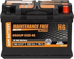 Autocessking Group Size 48 Start and Stop AGM Automotive Battery, H6 Rechargeable Car Battery 12V 70Ah, 760 CCA, 120 RC