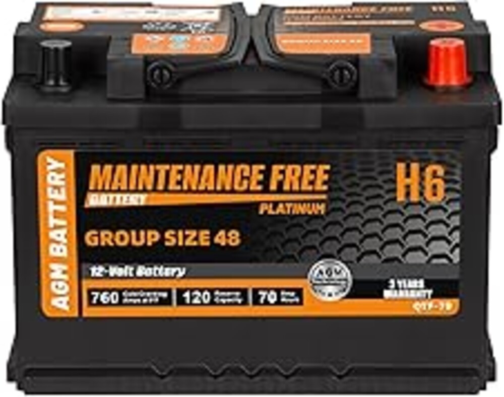 Autocessking Group Size 48 Start and Stop AGM Automotive Battery, H6 Rechargeable Car Battery 12V 70Ah, 760 CCA, 120 RC