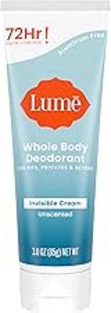 Lume Whole Body Deodorant - Invisible Cream Tube - 72 Hour Odor Control - Aluminum Free, Baking Soda Free, Skin Safe - 3.0 ounce (Unscented)