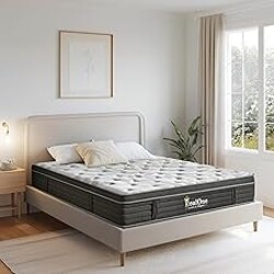 REALONE Queen Size Mattress,12 Inch Hybrid Mattress in a Box with Memory Foam and Pocket Springs,Medium Firm for Pressure Relief,Edge Support,Gray Black