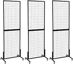 OUDUCK 3 Packs 1.8' x 5.7' Grid Wall Panels Standing Wire Grid, Display Rack with T-Base Wheels Freestanding Gridwall Panel Tower for Shows, Black