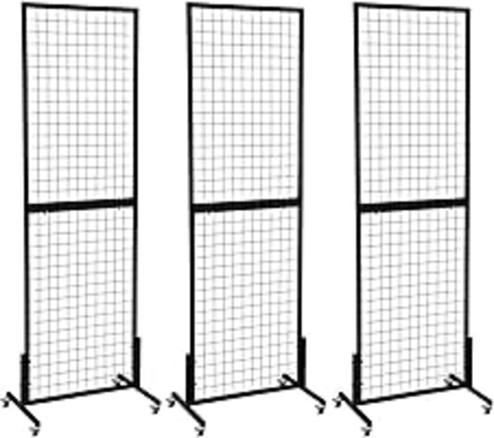 OUDUCK 3 Packs 1.8' x 5.7' Grid Wall Panels Standing Wire Grid, Display Rack with T-Base Wheels Freestanding Gridwall Panel Tower for Shows, Black