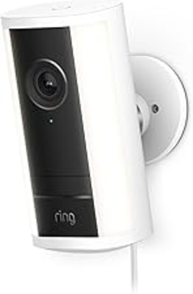 Ring Spotlight Cam Pro, Plug-in (newest model), Home or business security, Retinal 4K with wide-angle video, 10x Enhanced Zoom, and 600 Lumen Spotlights, White