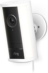 Ring Spotlight Cam Pro, Plug-in (newest model), Home or business security, Retinal 4K with wide-angle video, 10x Enhanced Zoom, and 600 Lumen Spotlights, White