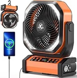 Camping Fan with Light - 20000mAh Rechargeable Battery Tent Fan, 112Hrs Max, 8 Speeds, Digital Display, Timer, Auto Oscillation, 270° Pivot & Hook for Garage, RV, Hurricane, Co-Branded with MORECORE