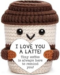 OCCdesign Mini Anniversary Birthday Gift I Love You Appreciation Present for Teacher Mom Dad Handmade Crochet Coffee Set with Coffee Lover Gifts Thank You Birthday Present