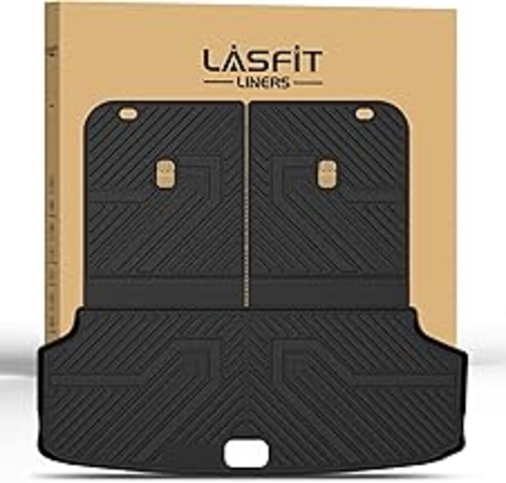 LASFIT Backrest & Cargo Mats for Kia EV9 2024-2026, All Weather TPE Easy Clean Durable No-Curling Custom Fit for Kia EV9 2026 2025 2024 Trunk Liners & Seatback, Black