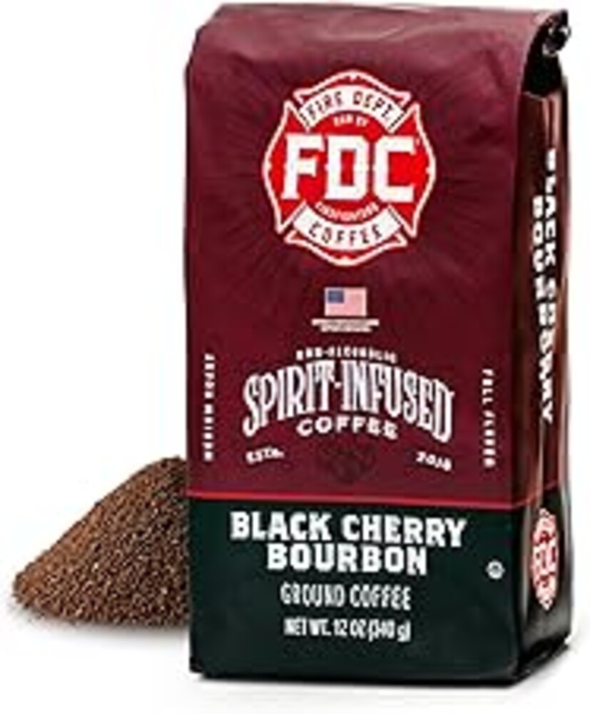 Fire Department Coffee - Black Cherry Bourbon Coffee - Gives Back to Firefighters - Premium Bourbon Infused Ground - Non-Alcoholic - Roasted in the USA - Veteran Owned - 12 oz