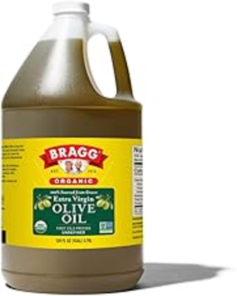 Bragg Organic Extra Virgin Olive Oil – Made with Greek Koroneiki Olives – Cold Pressed EVOO for Marinades & Vinaigrettes – USDA Certified, Non-GMO, Kosher (128 fluid Ounce)